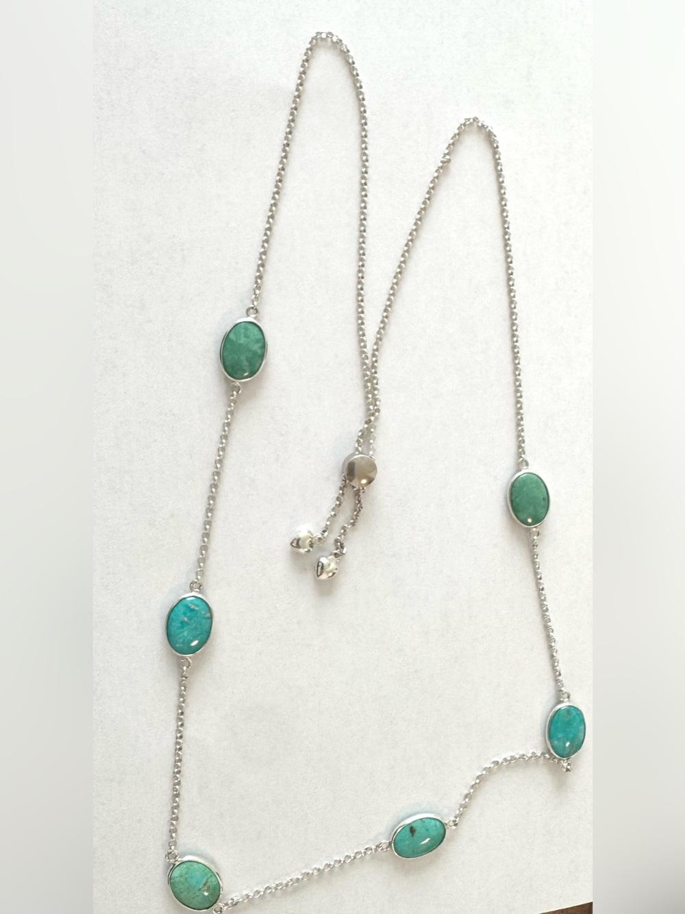 Vintage sterling silver and turquoise lariat style necklace